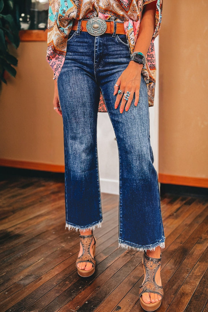 Raw Hem High Waist Flared Jeans in Light, Medium, & Dark Washes