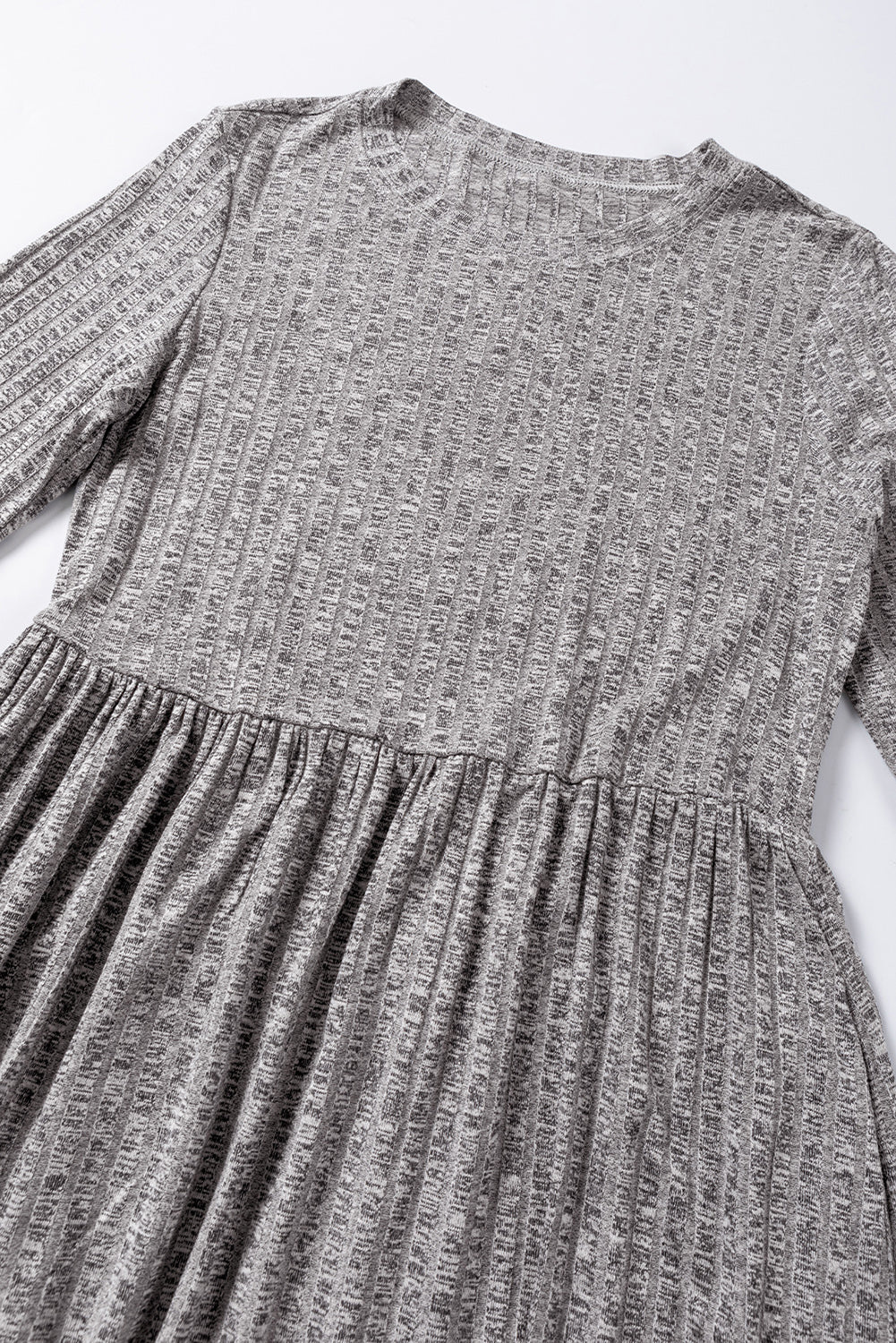 Gray Pinstriped Textured Ruffled A-line Midi Dress