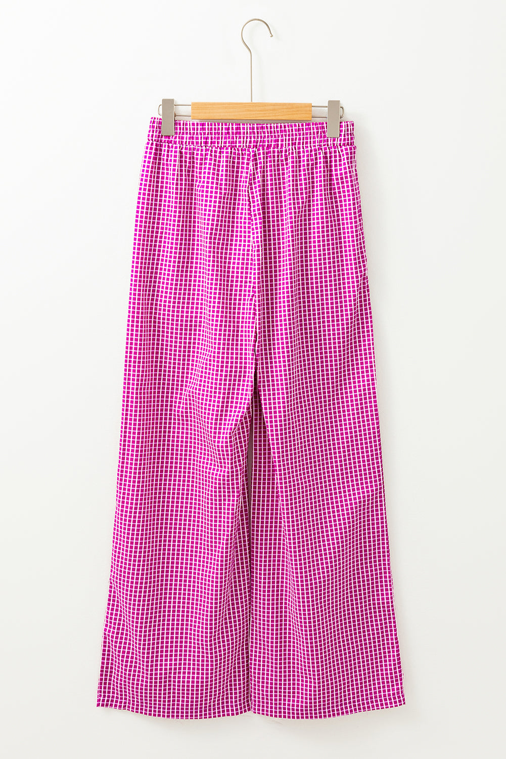 Pink Plaid Drawstring 100% Cotton High Waist Wide Leg