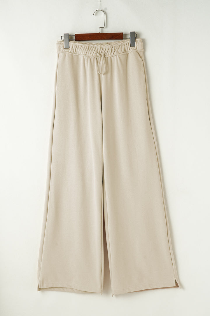 Apricot Loop Drawstring Casual Wide Leg Pants