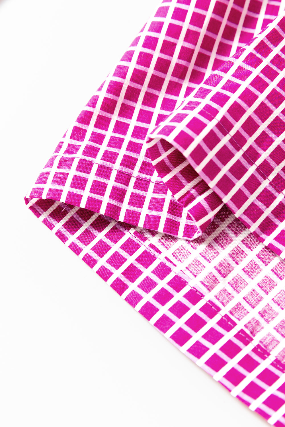 Pink Plaid Drawstring 100% Cotton High Waist Wide Leg