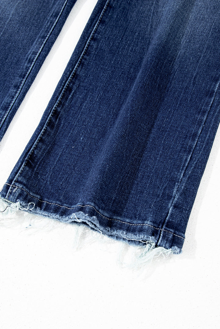 Raw Hem High Waist Flared Jeans in Light, Medium, & Dark Washes