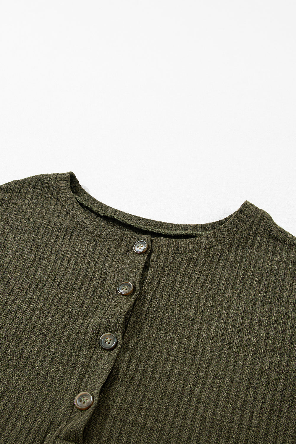 Forest Green Rib Textured Henley Knit Top