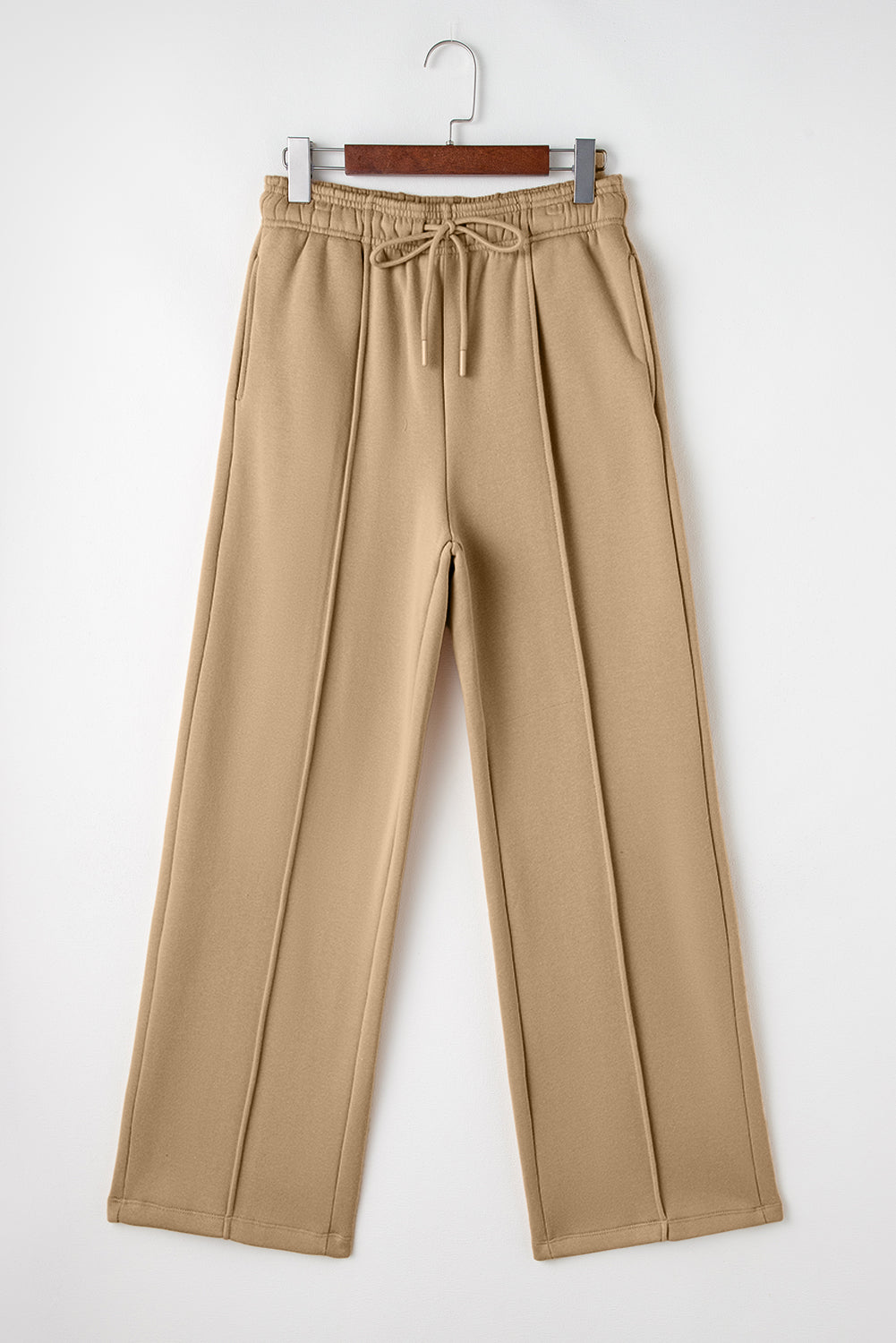 Beautiful Exposed Seam Drawstring High Waist Khaki Wide Leg Pants