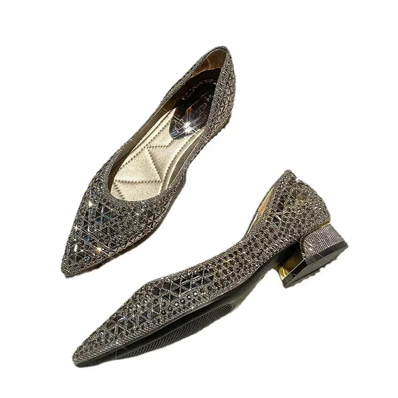 Silver Rhinestone Low Heel Flats