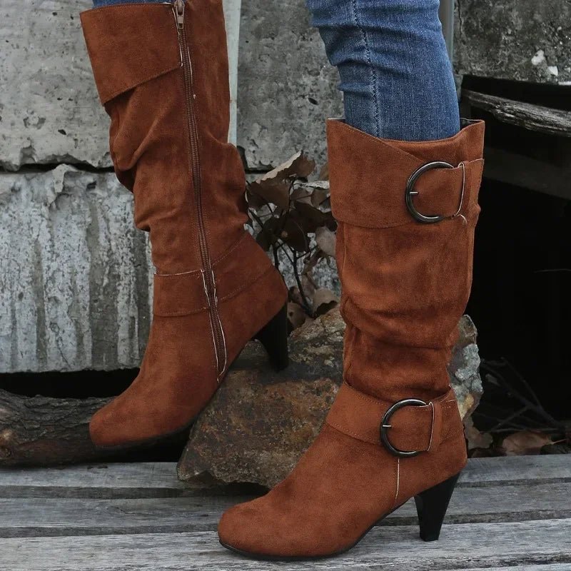 Perfect for 'Work or Play' Knee High Suede Round Toe Boots