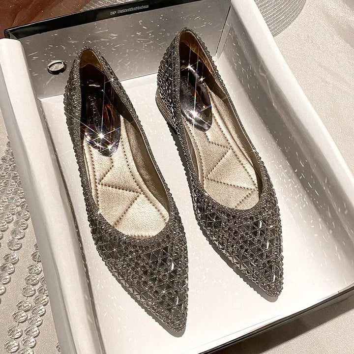 Silver Rhinestone Low Heel Flats