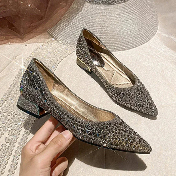 Silver Rhinestone Low Heel Flats