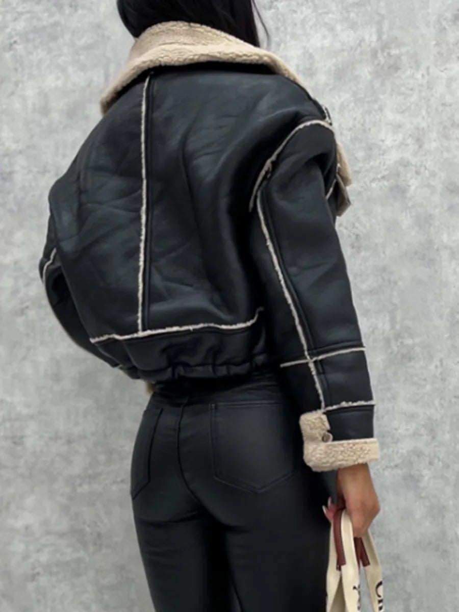 Bomber Faux Fur Leather Parka Jacket