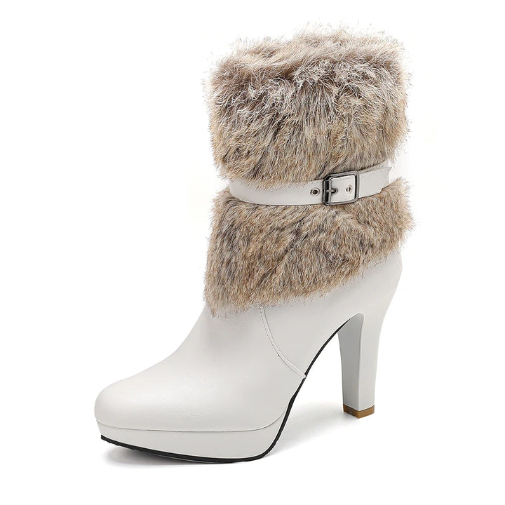 Stylish Platform High Heel Ankle Boots w Fur Accents