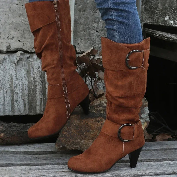 Perfect for 'Work or Play' Knee High Suede Round Toe Boots