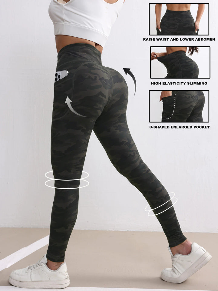 Camouflage High Waist Stretchy Fitness Leggings w Pockets