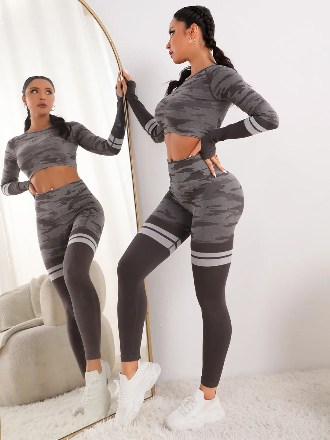 2Pc Cropped Top & High Waist Leggings w Pockets Performance Set