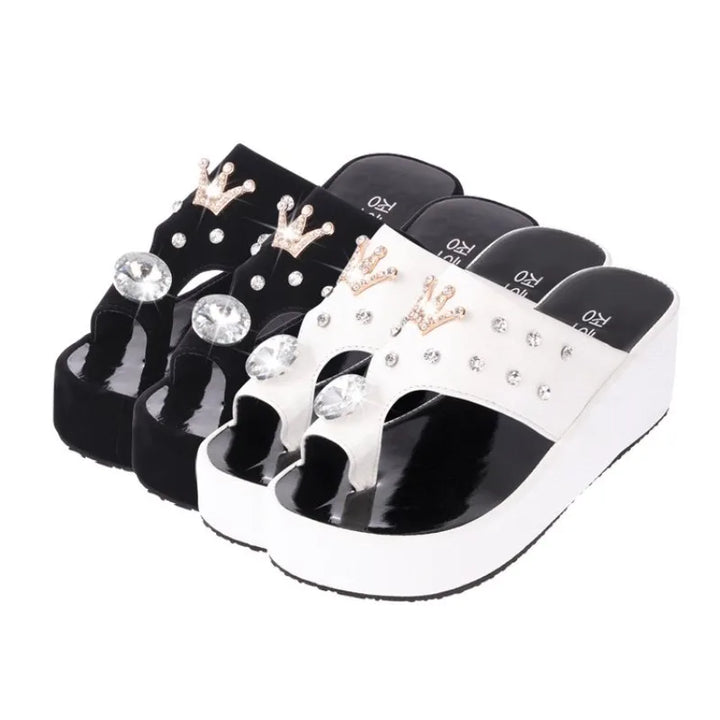 Lovely Rhinestone Platform Thong Flip Flop Wedges Sandals