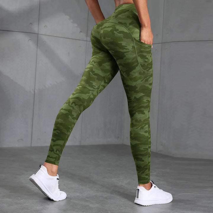 Camouflage High Waist Stretchy Fitness Leggings w Pockets