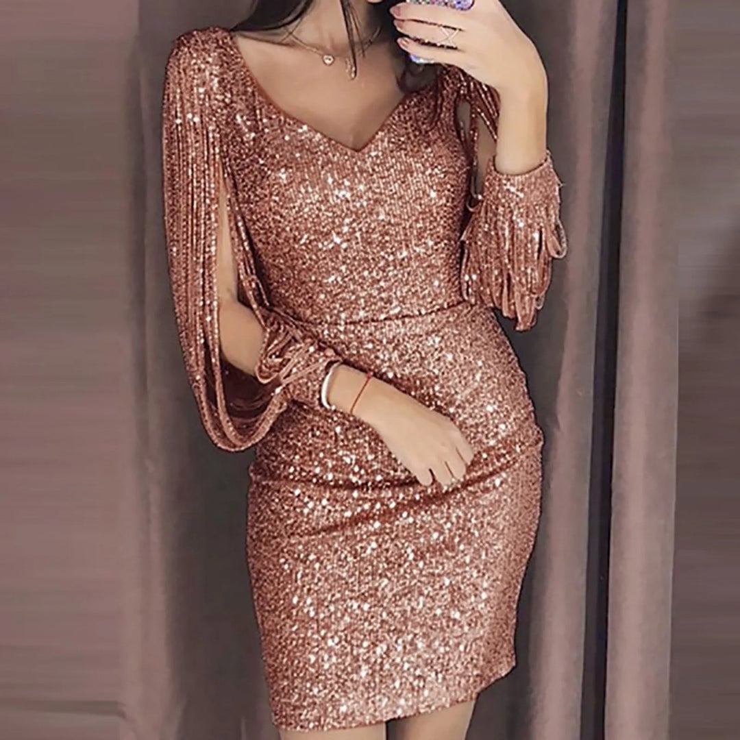 V-Neck Classy Evening Mini Dress