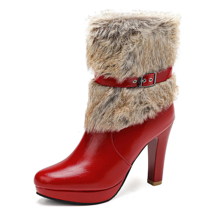 Stylish Platform High Heel Ankle Boots w Fur Accents