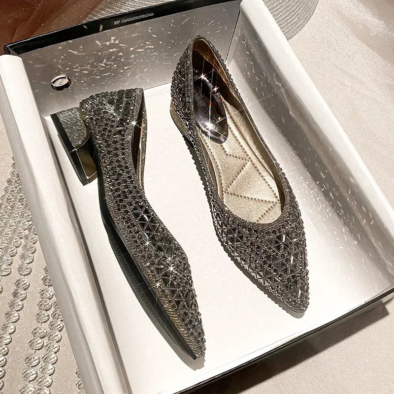 Silver Rhinestone Low Heel Flats