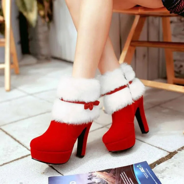 Winter New Holiday Platform Ankle Boots with Decorative Bow Accent