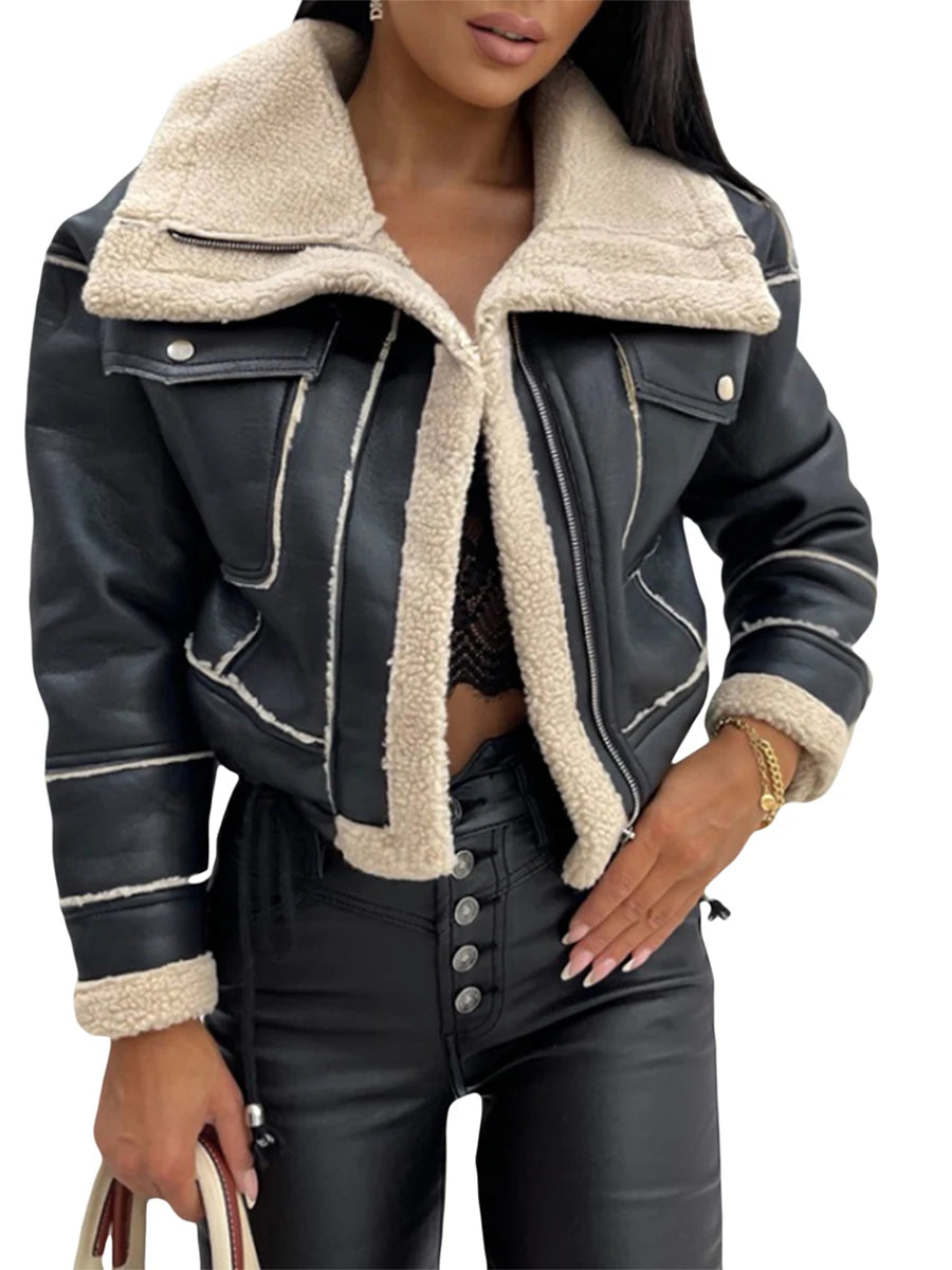 Bomber Faux Fur Leather Parka Jacket