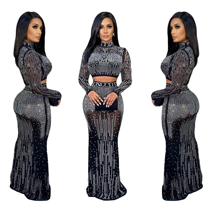 Luxurious Rhinestone 2 pc Skirt Set