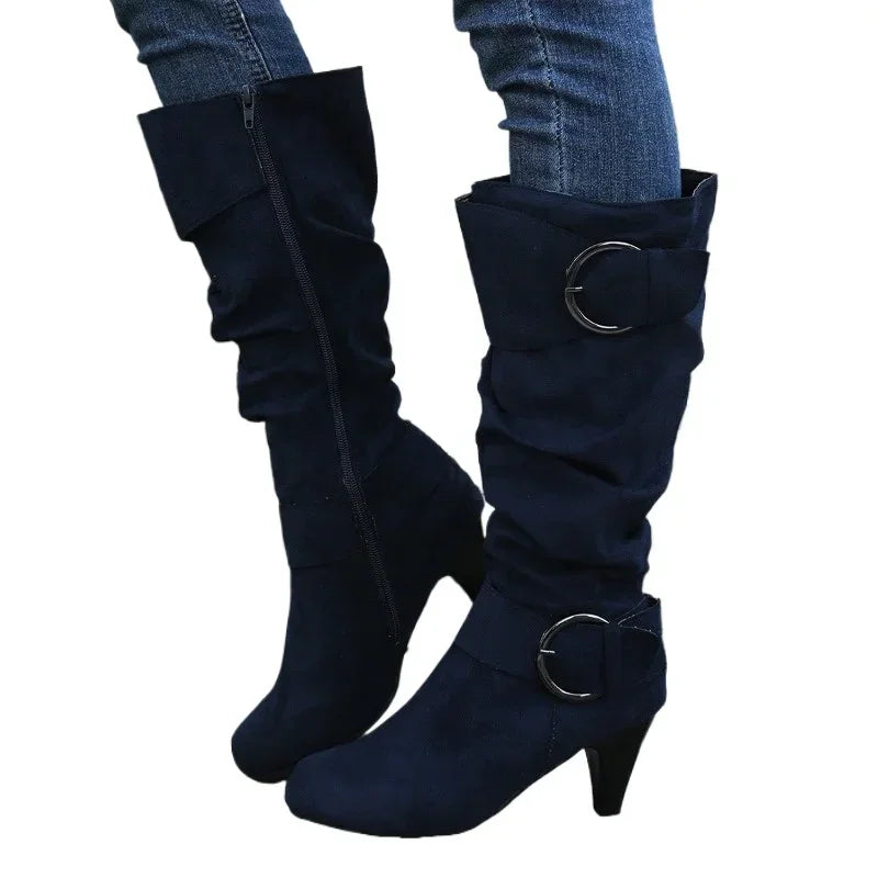 Perfect for 'Work or Play' Knee High Suede Round Toe Boots