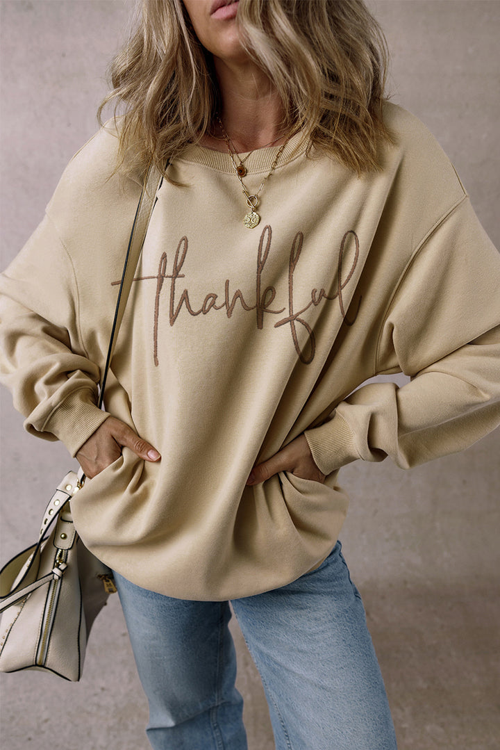 Be Thankful with this Drop Shoulder Pullover Sweatshirt
