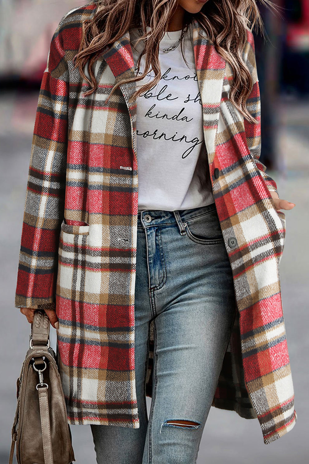 Pink Plaid Button Up Lapel Jacket