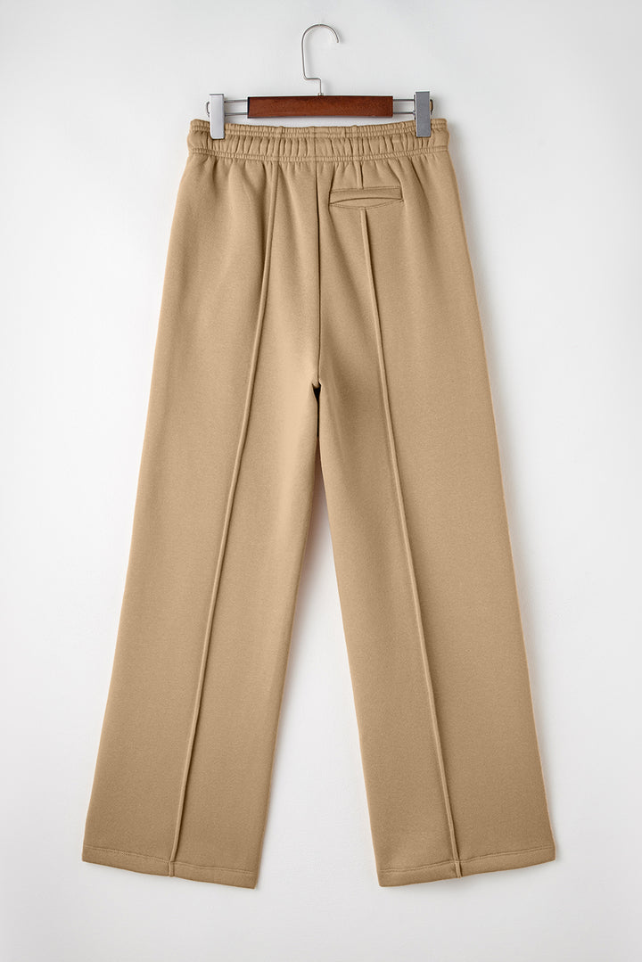 Beautiful Exposed Seam Drawstring High Waist Khaki Wide Leg Pants