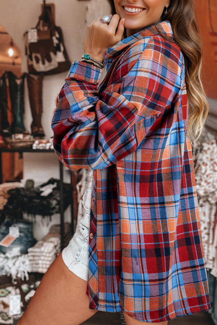 Red Plaid Print 100%Cotton Loose Vintage Shirt