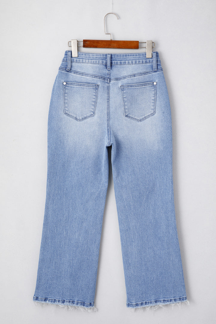 Raw Hem High Waist Flared Jeans in Light, Medium, & Dark Washes